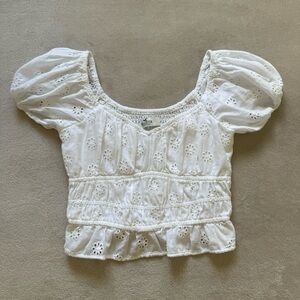 Hollister Eyelet Babydoll Top - White